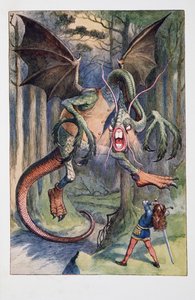 The Jabberwock, med øyne av flamme, kom susende gjennom Tulgey Wood, Alices Adventures In Wonderland And Through The Looking-Glass And What Alice Found There, av Lewis Carroll (1832 - 98), publis. av John Tenniel